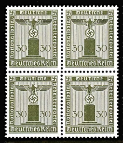 GE 30 PF. 1942 Official Nazi Emblem Stamp Block